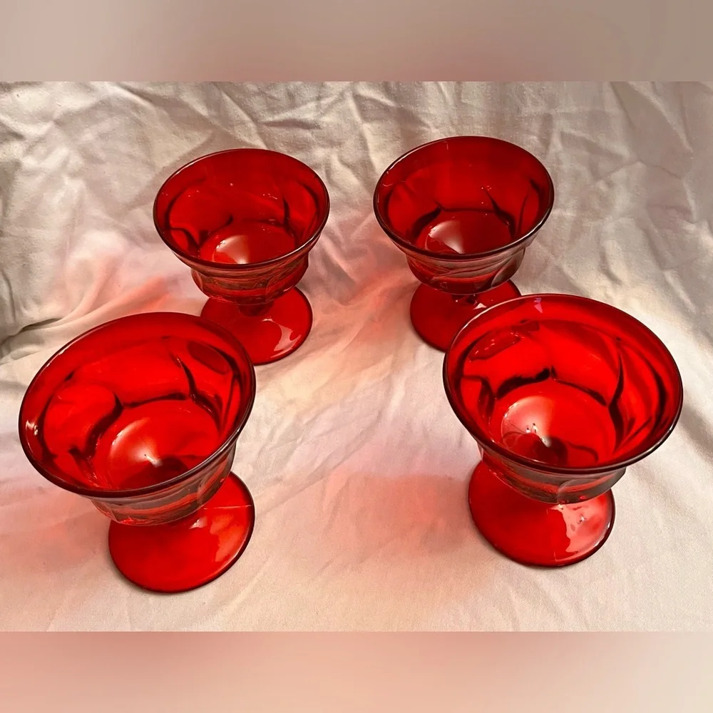 Fostoria Jamestown Ruby Red Sherbet Champagne Glasses Swirl Vintage Set of 4